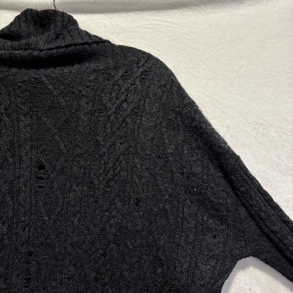 Free People Oversized Alpaca Blend Distressed Cable Knit Sweater Small Grey - Picture 11 of 14